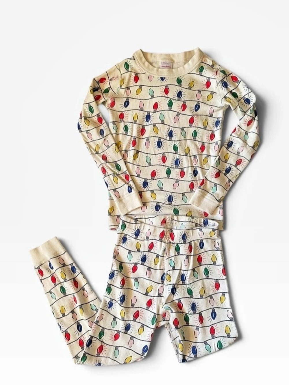 Hanna Andersson Long John Pajama Set in Bright Bulbs Christmas Lights print